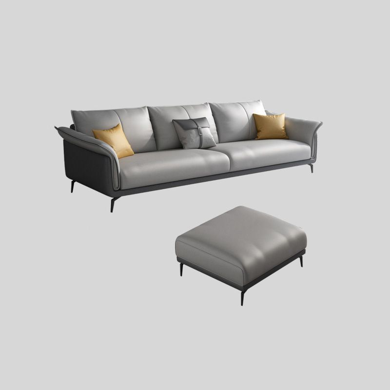 Light-grey Faux Leather Pillow Top Arm Sofa/Sectional with Stain-Resistant