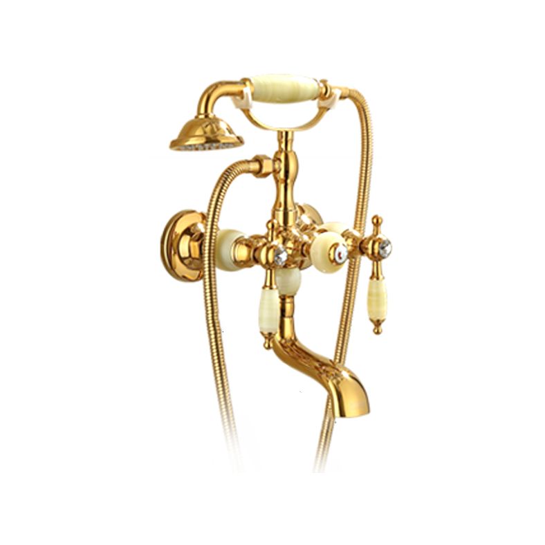 Wall Mounted Shower Arm Shower Faucet Metal Shower System with Slide Bar in Gold