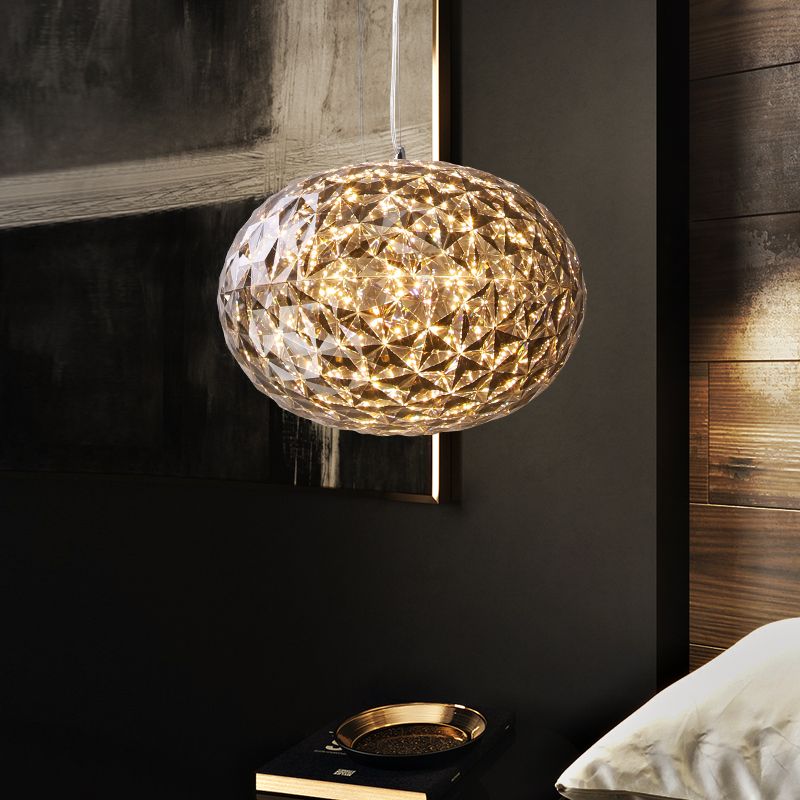 10"/12" W LED Bedside Pendant Lighting Contemporary Grey Hanging Lamp with Ball Acrylic Shade