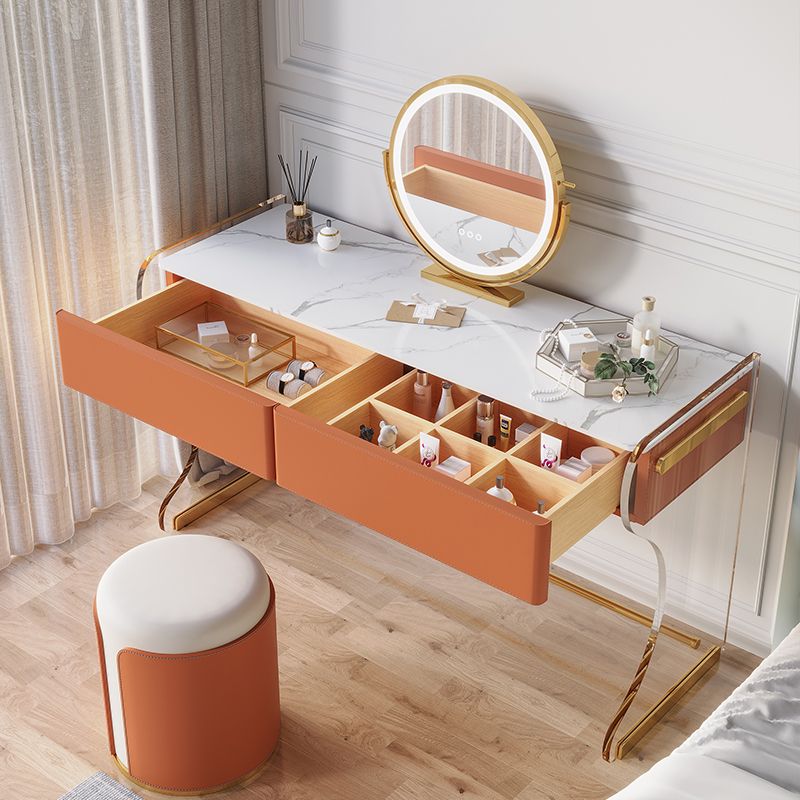 Glam Double Drawers Vanity Set Marble Make-up Vanity for Bedroom