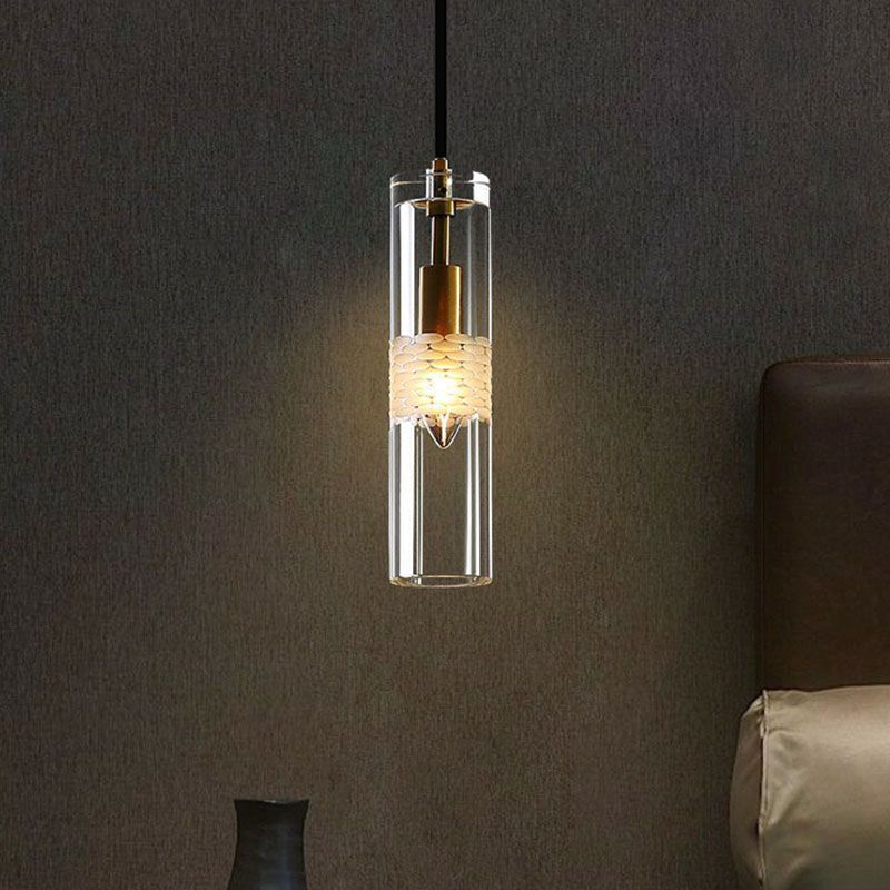 Tubular Dining Room Down Lighting Pendant Crystal 1-Bulb Simple Hanging Lamp in Black