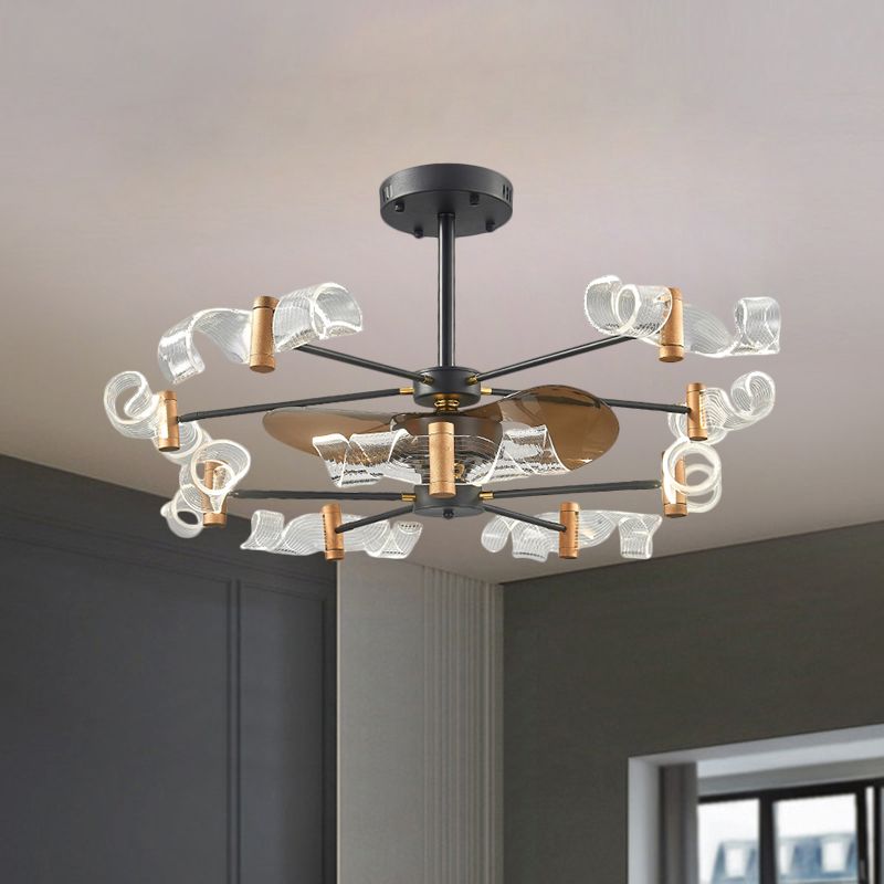 Acrilico vorticoso semifulto Light Modernist 10 Luci 39 "W sospeso lampada a ventaglio con 3 lame marroni in nero