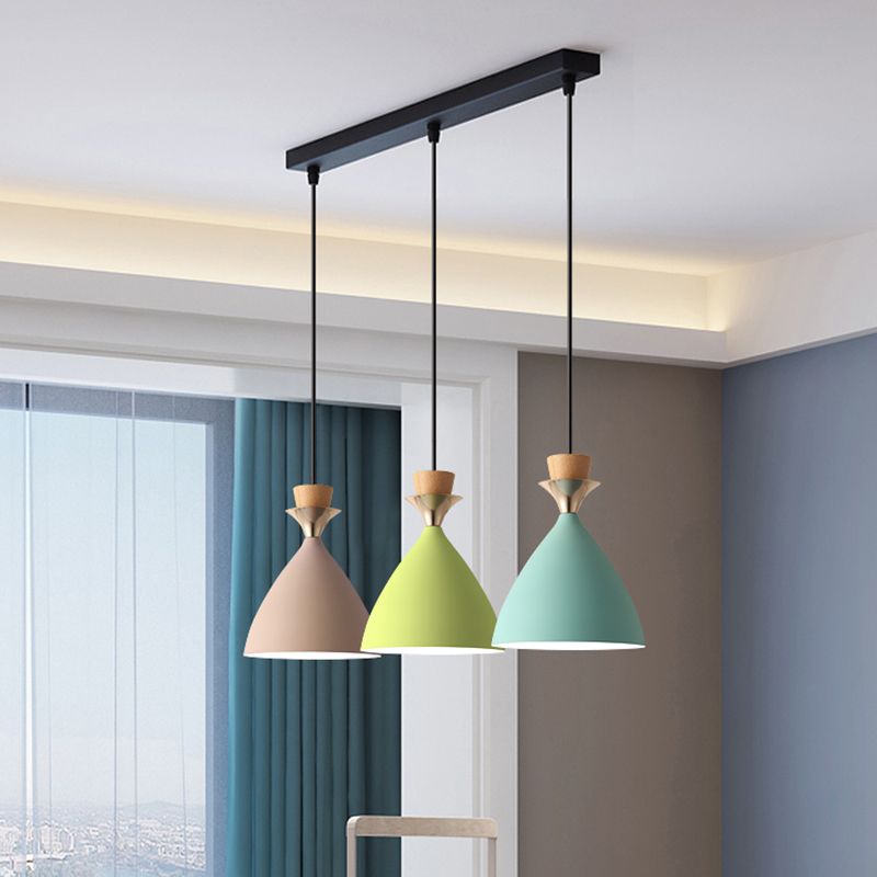 Macaroon 3 luces colgante verde-color-amarillo-amarillo tono de metal luz colgante con alambre colgante ajustable de 59 "
