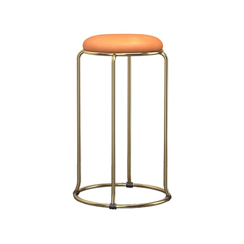 Glam Round Seat Counter Stool Faux Leather and Fabric Backless Counter Chair