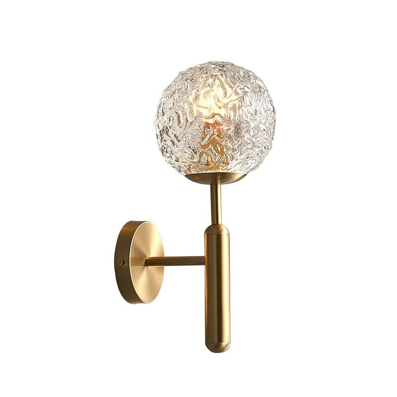 Gold Globe Hanging Wall Sconce in Modern Artistic Style Copper Indoor Wall Lamp with Ripple Crystal Shade