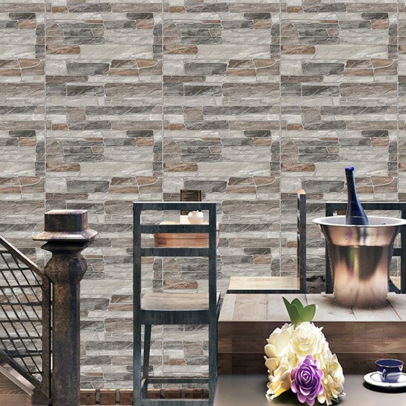 Grey Stone Wallpaper Panels Adhesive Rural Restaurant Wall Covering, 8' L x 8" W