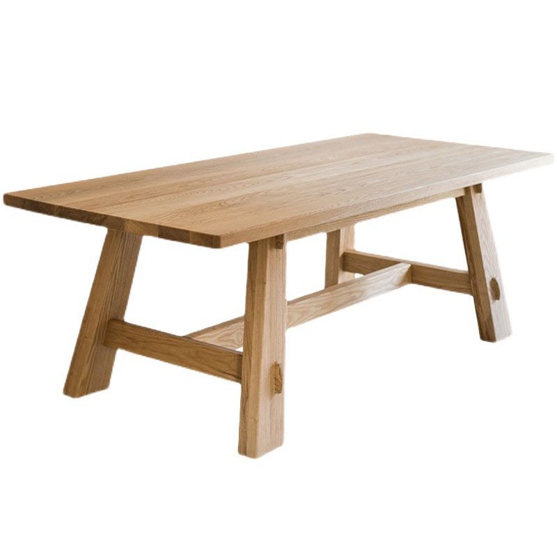 Modern Rectangle Dining Table Natural Solid Wood Trestle Dining Table