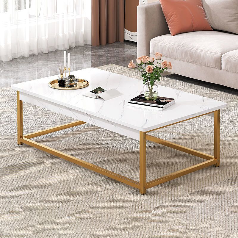 Coffee Table with Rectangular Black/gold Metal Base on 4 Legs Base