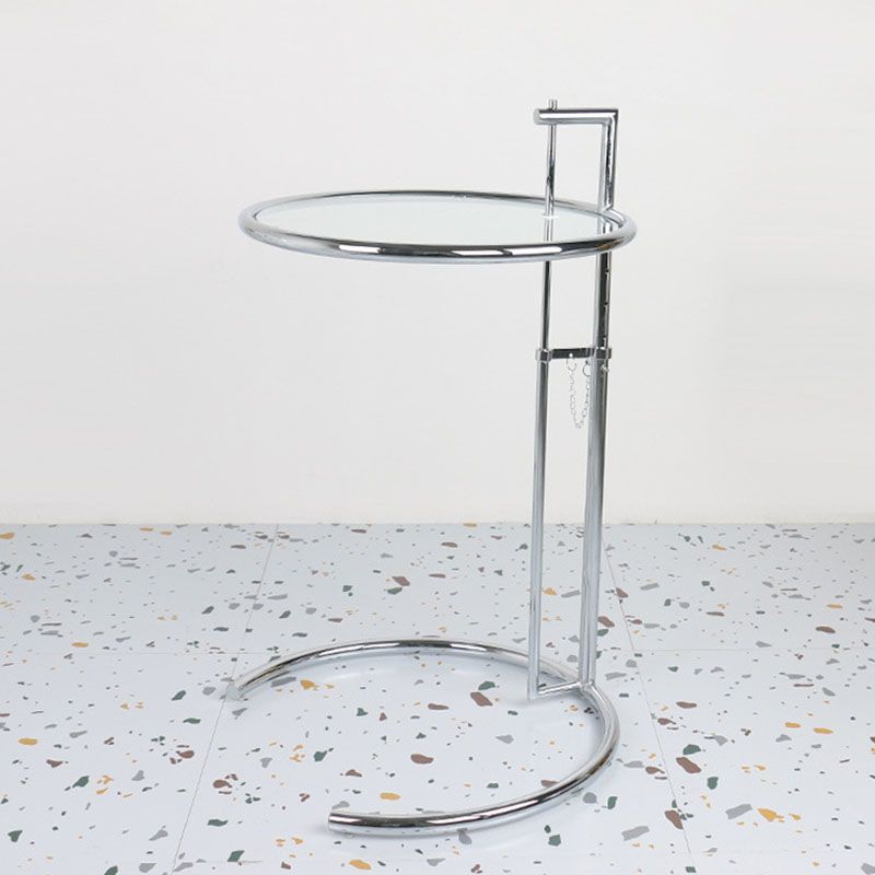 26.4" Tall Round Glass Top End Table Stainless Steel C Side Table