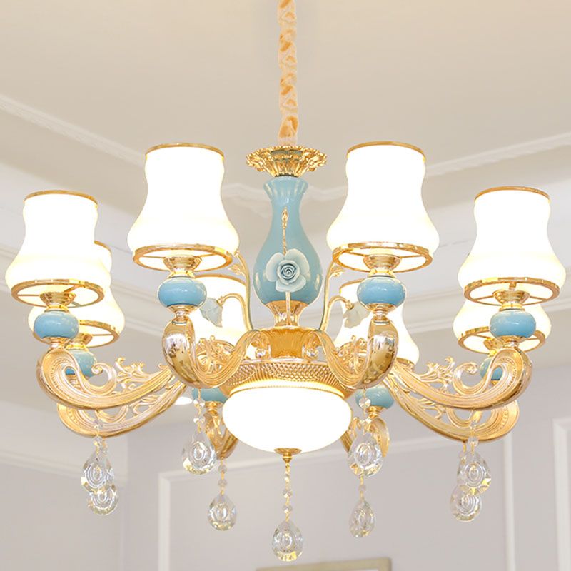 Araña colgante cónica ópalo modernista ópalo de vidrio esmerilado kit de luz colgante con acento de cristal