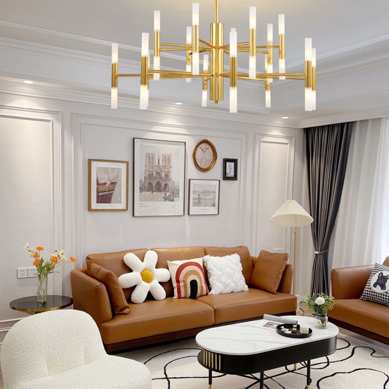 Cylindrical Chandelier Postmodern Metal Gold Hanging Light for Dining Room