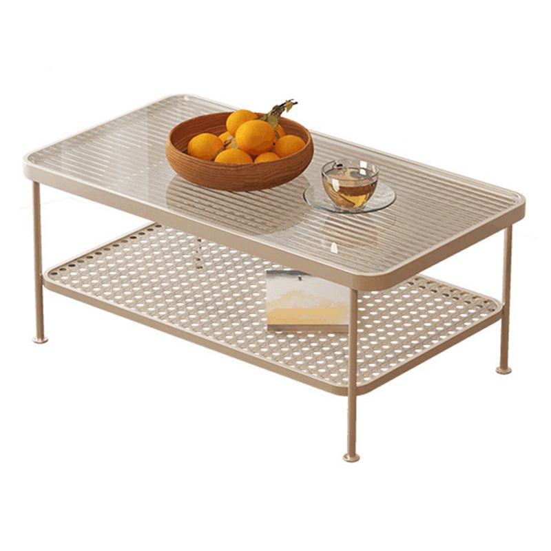 Rectangular Glass Top Coffee Table Modern Shelf Included Cocktail Table