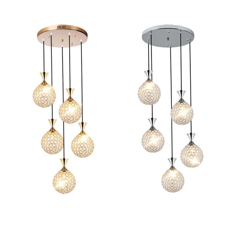 Escaliers multi-légers en spirale Pendant la lampe à goutte élégante minimaliste avec nuance de cristal à billes