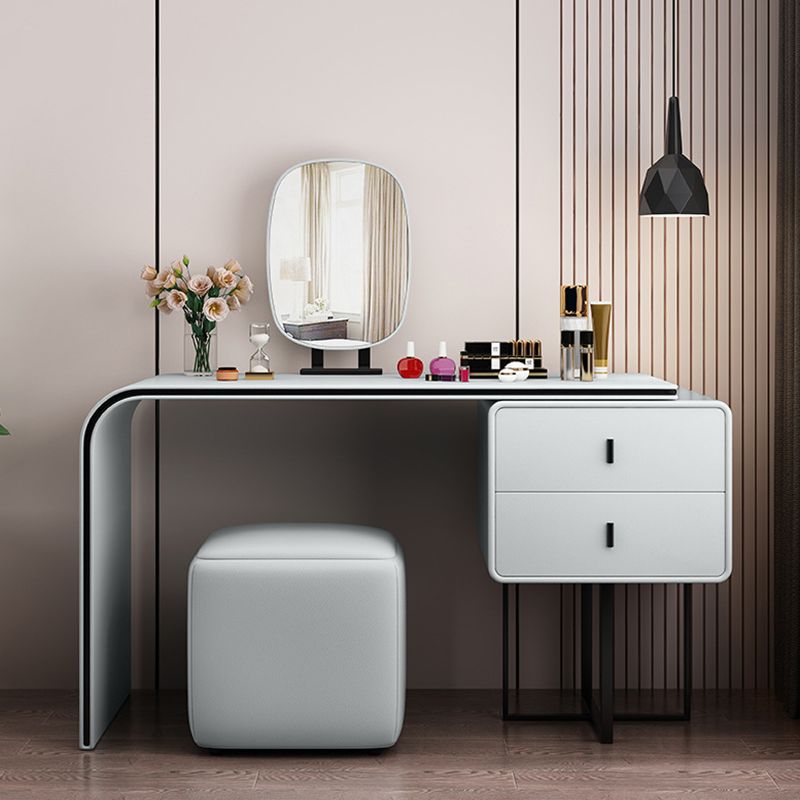 Mirror Bedroom Glam Double Drawers Faux Leather Standing Make-up Vanity