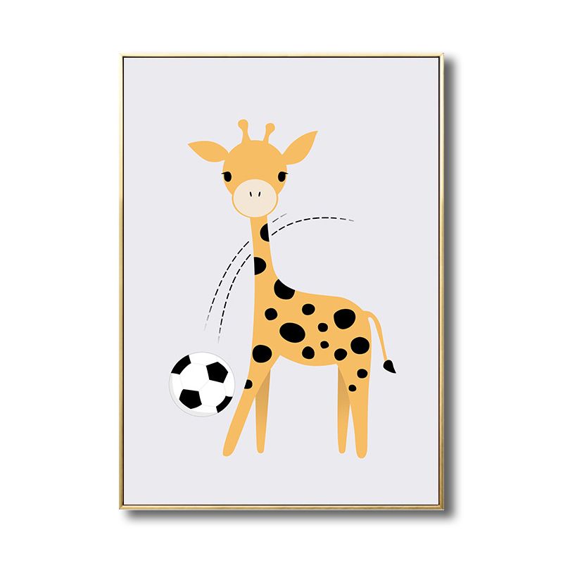 Children's Art Cartoon Animals Painting in Soft Color Textured Canvas for Kids Room
