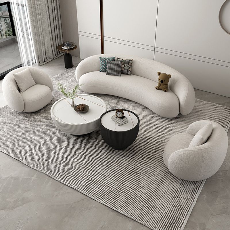 Modern White/grey Wool Curved Sofa Tight Back Stationary Sectional