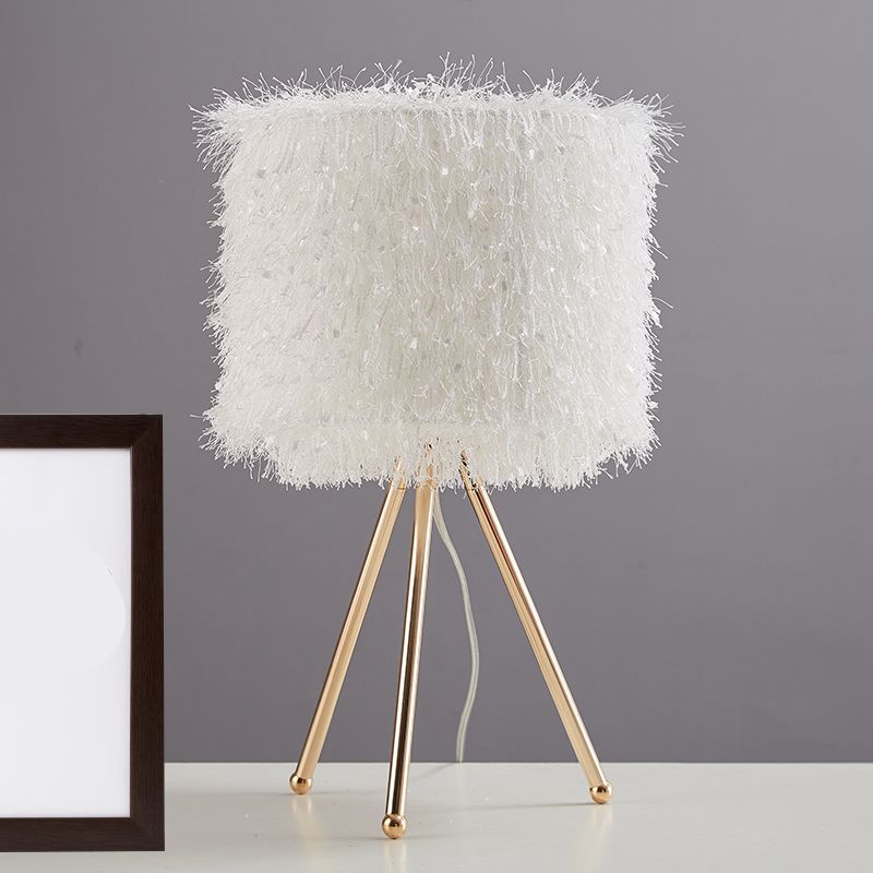 Luz de mesa de tono de batería de tela Modernista 1 Lámpara clara de escritorio blanco/rosa con base de trípode