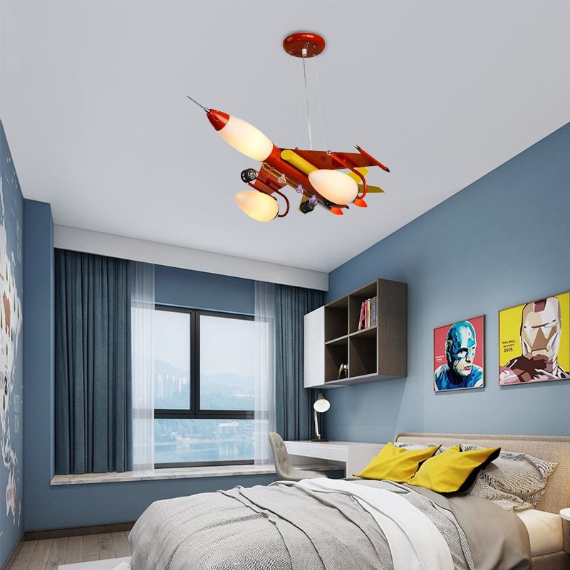 Fighter Plane Boys Bedroom Chandelier Metal Modern Cool Hanging Light in Red