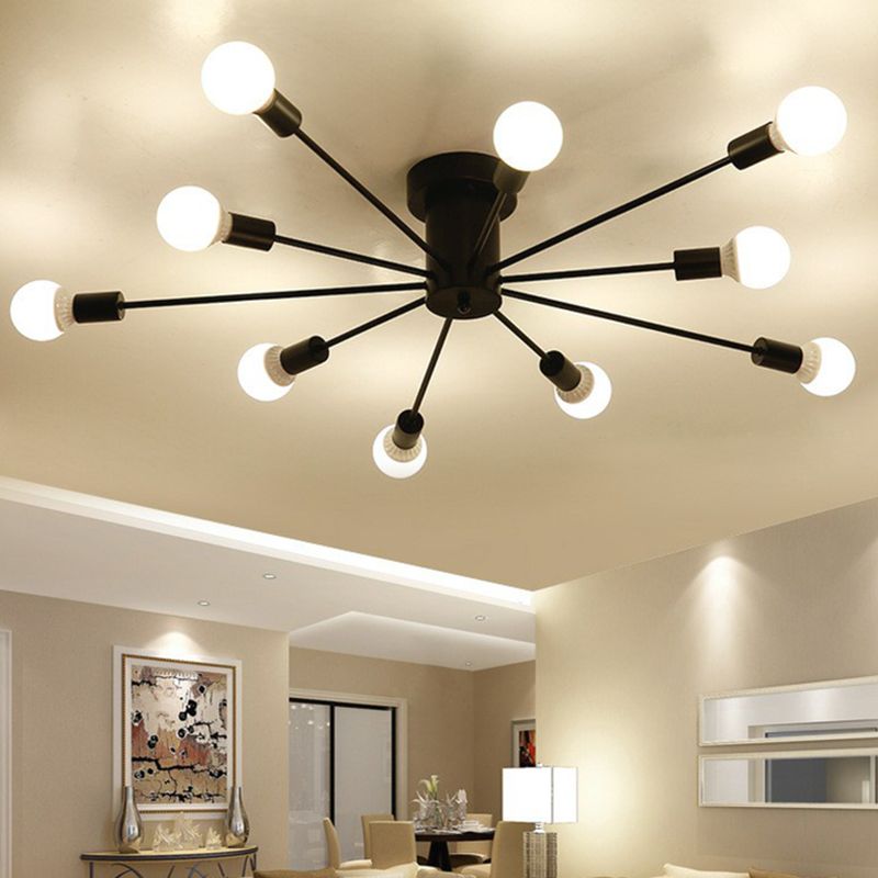 Lámpara de techo semi empotrada de metal negro estilo loft para sala de estar