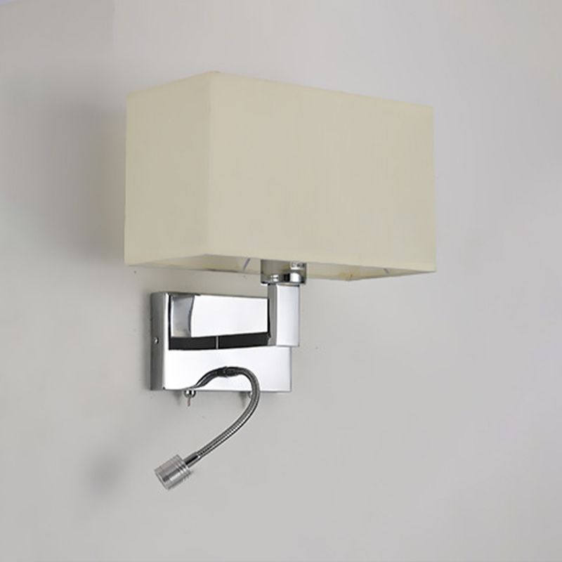 Metal Wall Sconce Modern Rectangle Shape Wall Light with Fabric Shade for Study