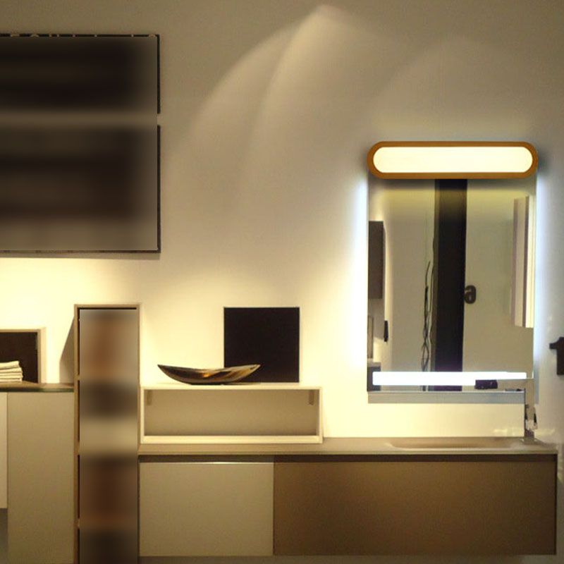 Wood 1-Light Linear Shade Wall Sconce Modern Simple Style Mirror Wall Lighting in Brown