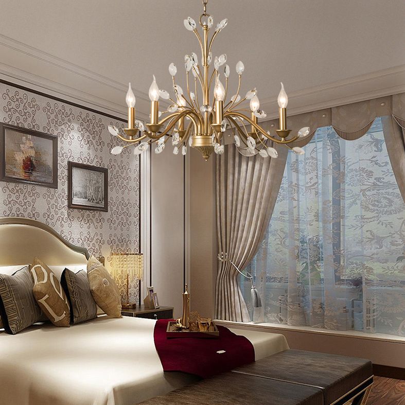 Multi Light Candle Pendant Light with Crystal Decoration American Country Style Metal Chandelier