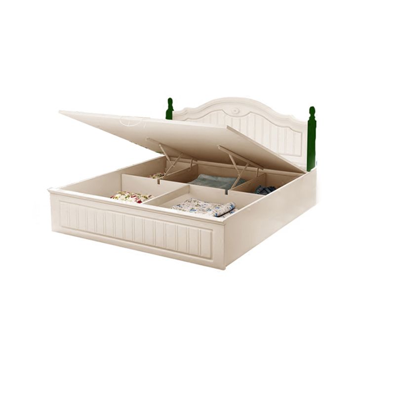 French Country Panel Bed Wood White Bed Frame with Arched Headboard