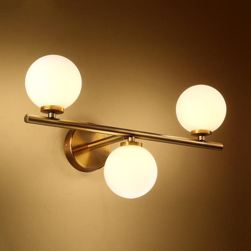 Gold Round Wall Sconce Modernist 3 Lights White Glass Led Flush Mount Wall Sconce with Linear Design