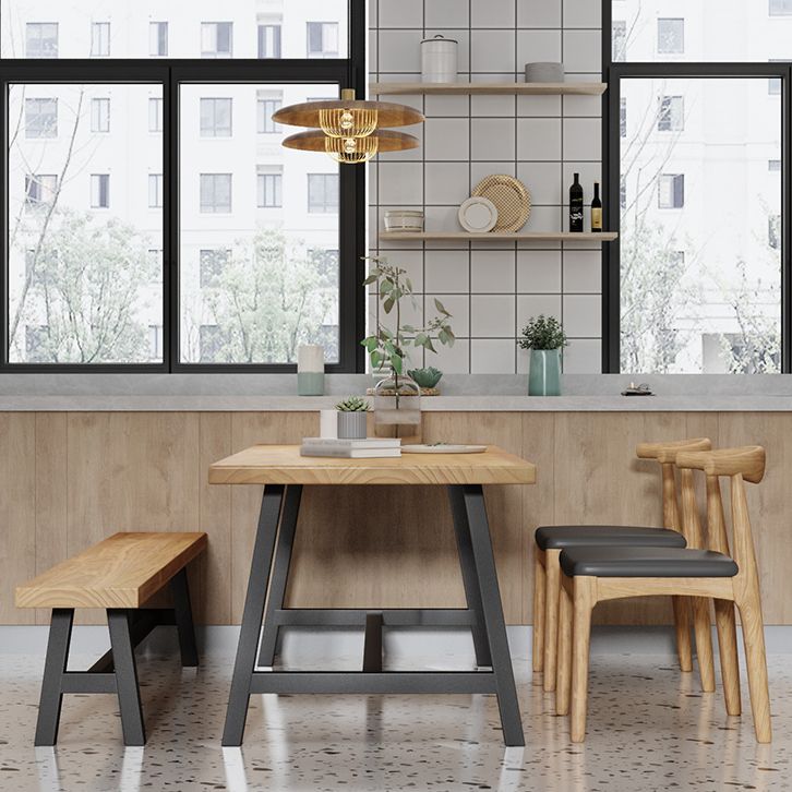 Industriële vaste houten rechthoek dineren kaki standaard eettafel met schroefbasis