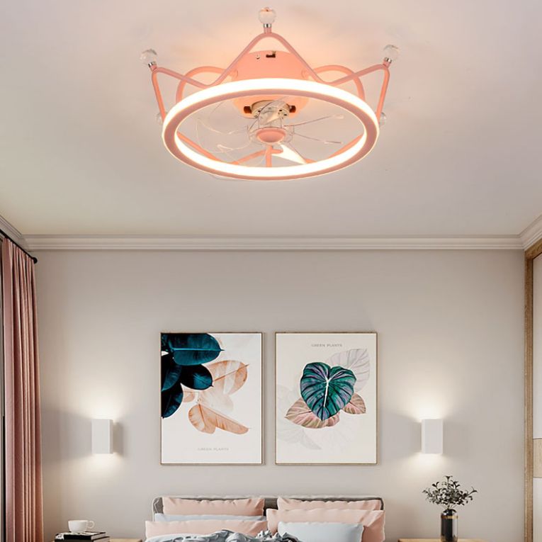 Minimalist Crown Shaped Ceiling Fan Lighting Metal Bedroom LED Semi Flush Light Fixture