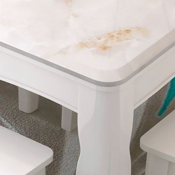 Contemporary Style Marble Dining Set with White Fixed Table and 4 Legs Base