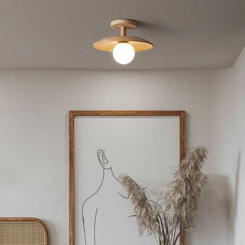 Japanese Style Wooden Ceiling Light Circle Shape Ceiling Lamp for Bedroom