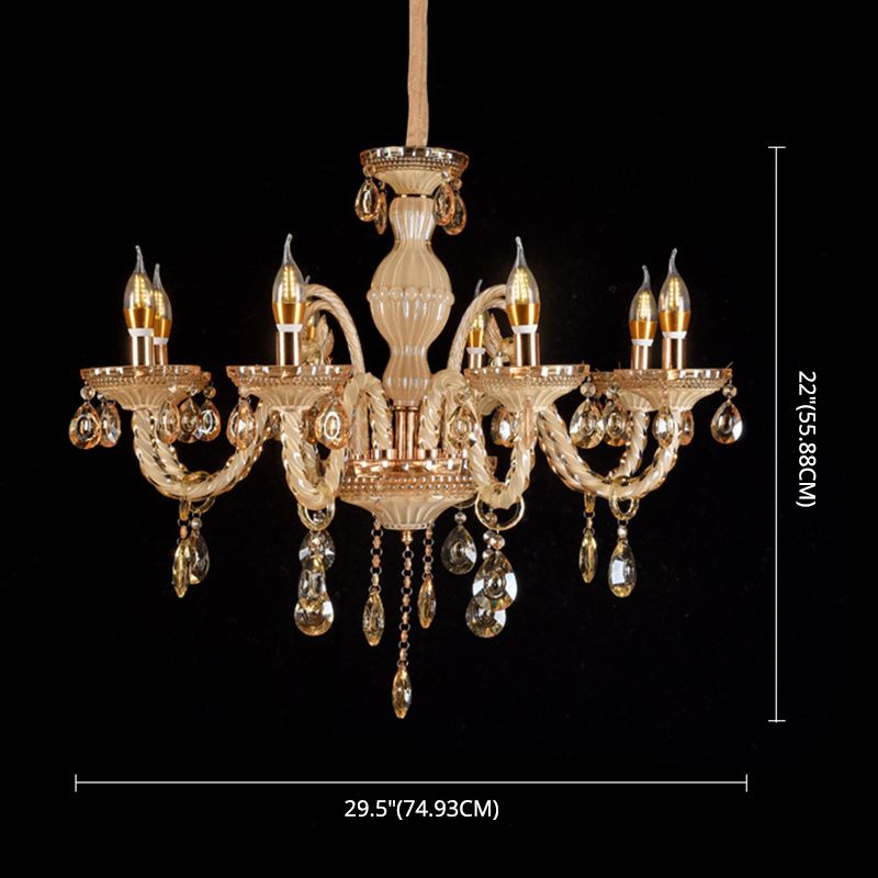 Traditional Metal Hanging Chandelier Light Candelabra Suspension Light with Crystal for Bedroom