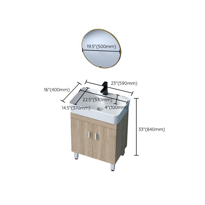 Mirror Vanity Wood Freestanding Rectangle 2 Doors Bathroom Vanity with Single Sink