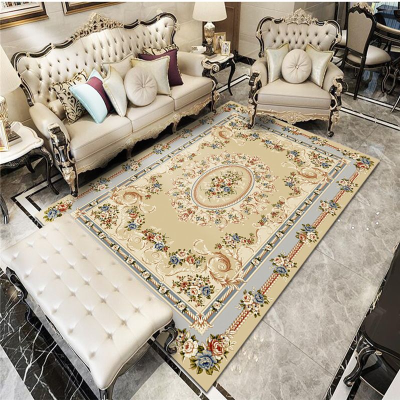 Mid-Century Indoor Rug Classic Floral Printed Carpet Non-Slip Backing Carpet for Living Room