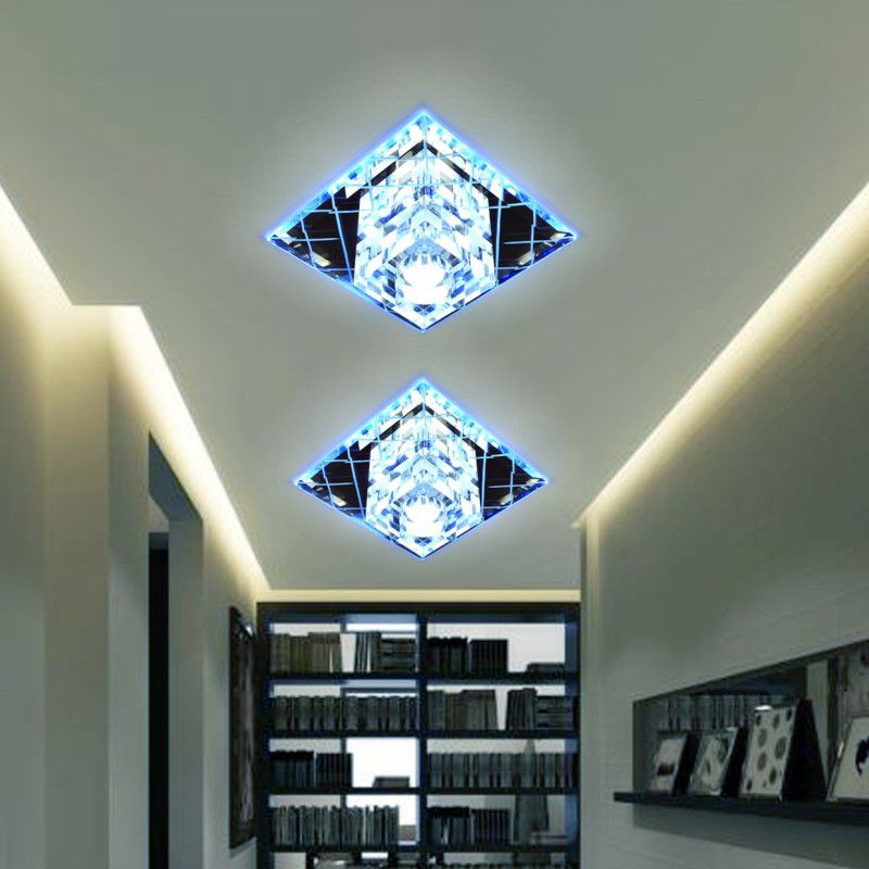 Lampada da incasso cubica Modernista in cristallo trasparente LED Corridoio vicino alla plafoniera in cromo