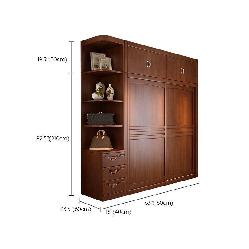 Rubber Wood Frame Wardrobe Freestanding Wardrobe Armoire with Shelves and Clothes Rail