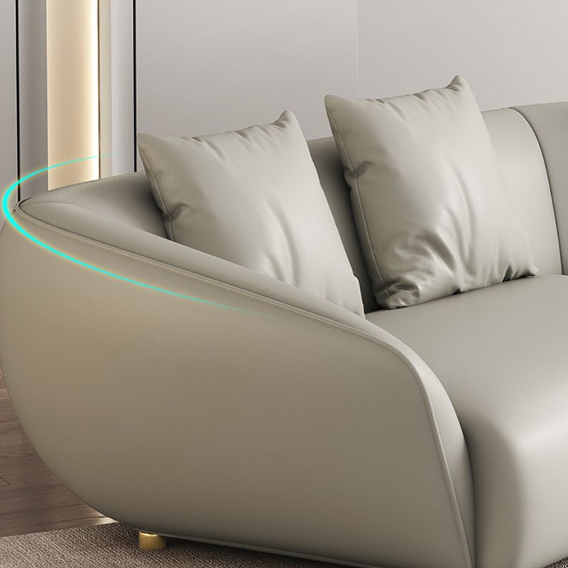 Glam Sloped Arm Sofa with Pillows Genuine Leather Sofa in Gray