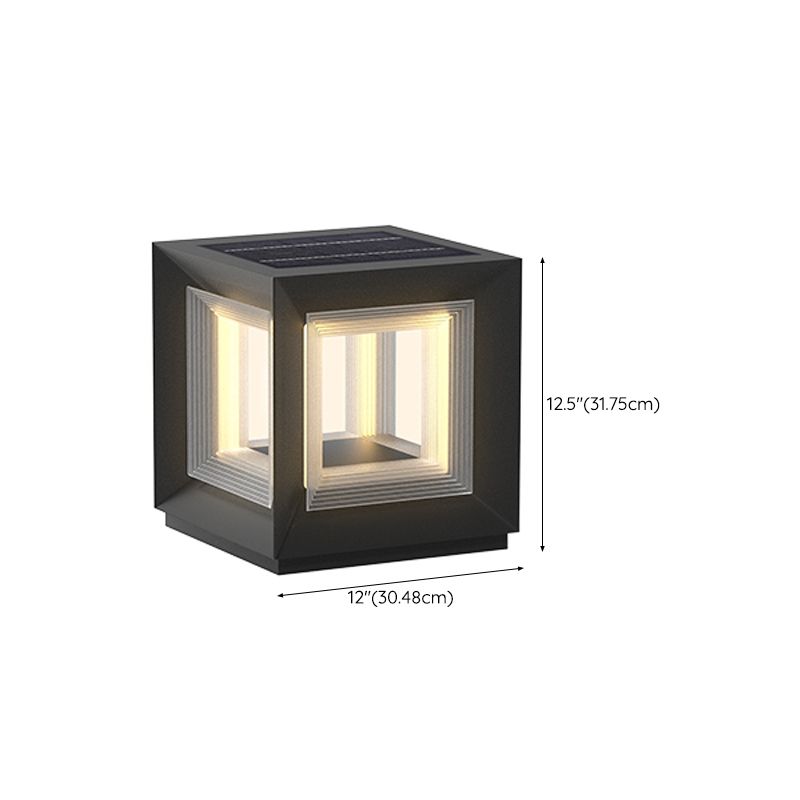 Square Contemporary Waterproof LED Pillar Light in Black for Courtyard