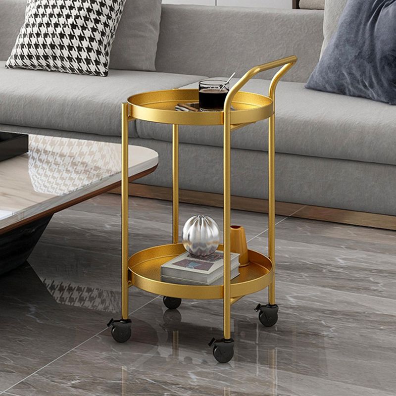 Mid-Century Metal Round Tray Top Side Table 4 Legs End Table with Shelf