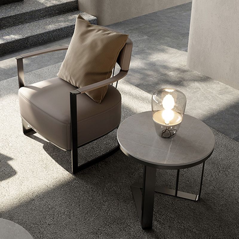 Glam Metal C-shape Side Table Round Stone Top Sofa Side End Table