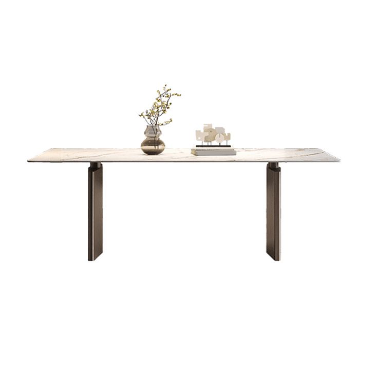 Traditional Luxury Dining Table Rectangle Double Pedestal Table with Steel Base