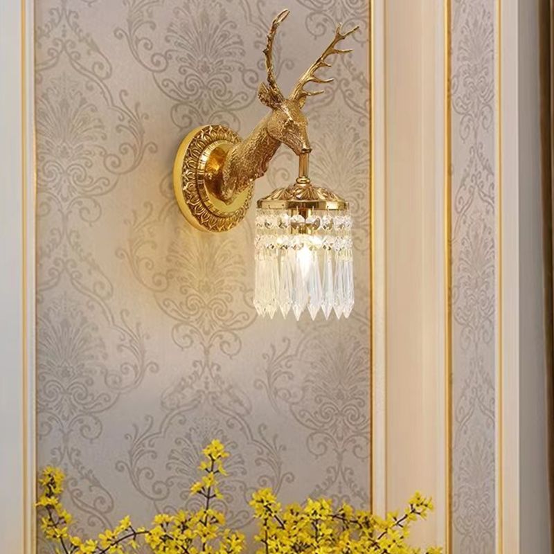 Unique Shape Crystal Wall Sconces Modern 1-Light Wall Mount Light Fixture in Gold