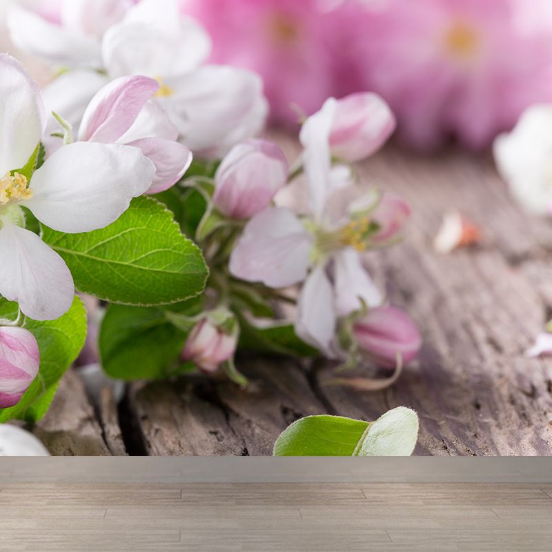 Flower Graphic Mural Wallpaper Pink Decorative Wall Covering for Living Room, Made to Measure