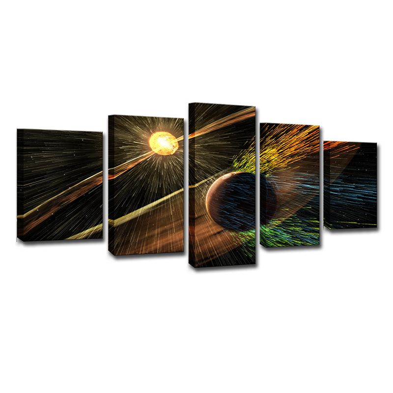 Fictional Space Planets Wall Art Canvas Multi-Piece Yellow Wall Decor for Sitting Room