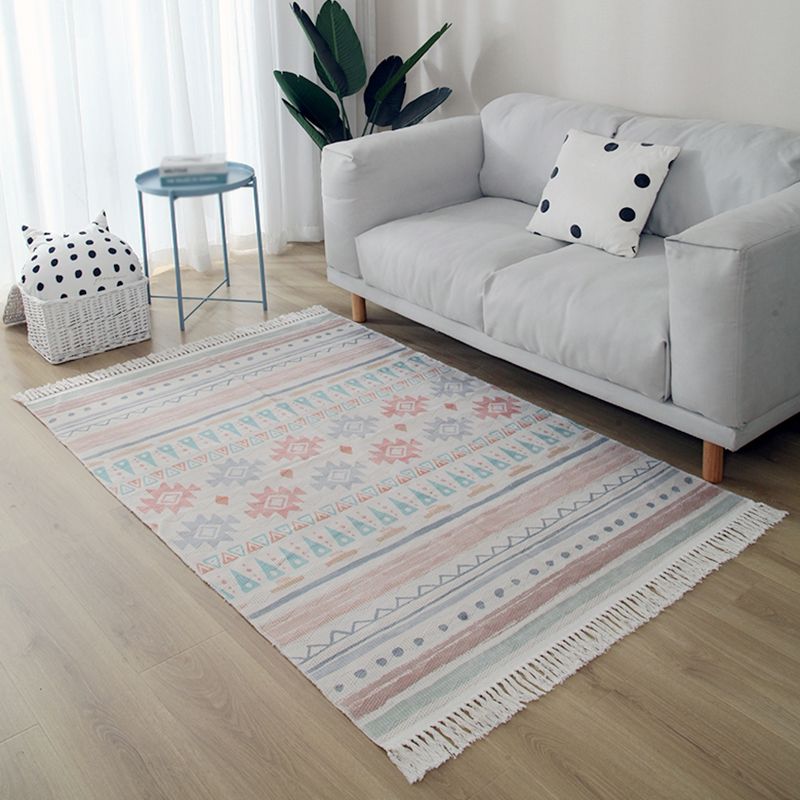 Multicolor Bohemian Area Carpet Cotton Ethnic Print Indoor Rug Washable Carpet for Living Room