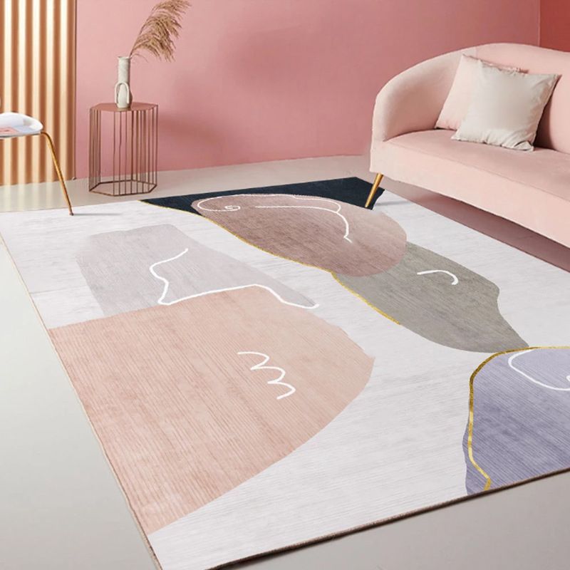 Pink Modern Indoor Rug Polyester Color Block Carpet Stain Resistant Rug for Bedroom