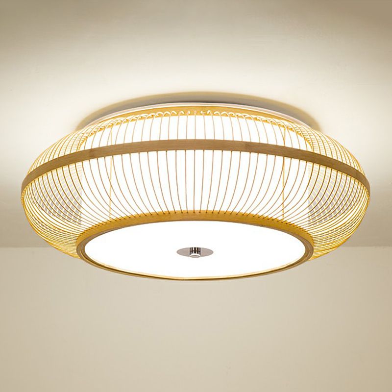 Round Aisle Ceiling Flush Light Bamboo 1 Head Minimalistic Flushmount Light in Wood