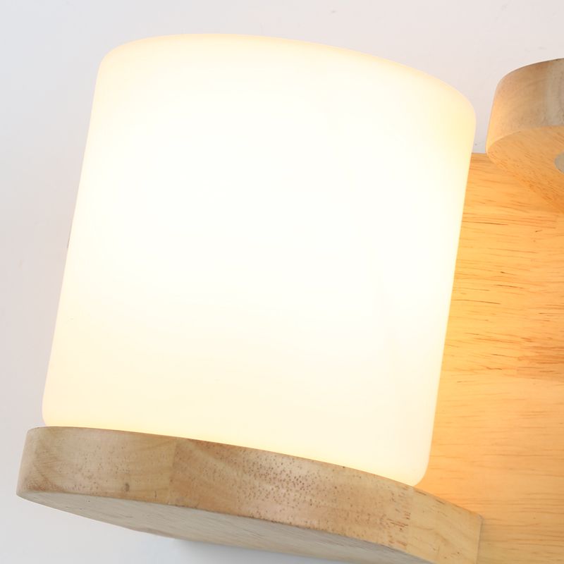 Cream Glass Cube Sconce Lamp Art Deco 1-Bulb Wood Wall Mount Light with Hydroponic Plant Pot