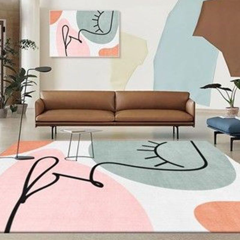 Orange Casual Area Rug Polyester Geometric Carpet Anti-Split Indoor Rug for Home Decoration